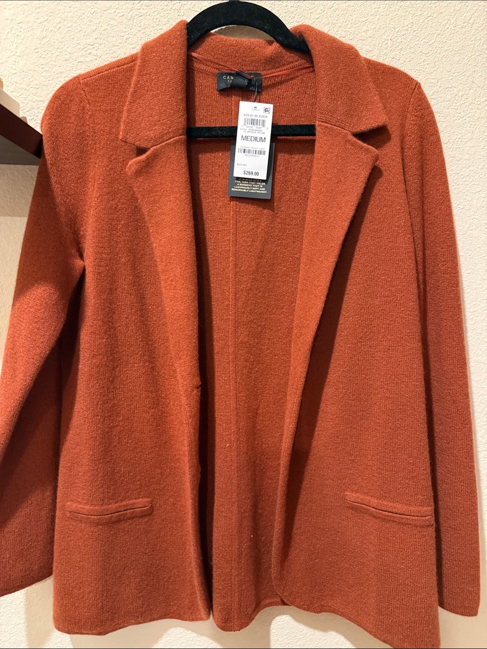 Caslon Cashmere Open-Front Blazer in Rust